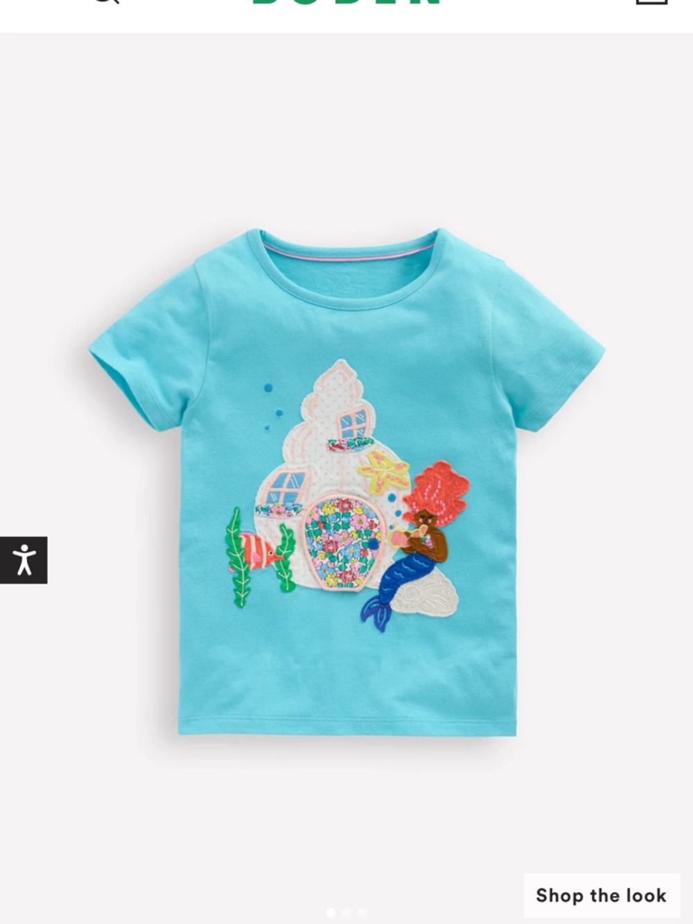 Boden Blue Mermaid Lift The Flap Short Sleeve 100% Cotton Top, size 6-7Y